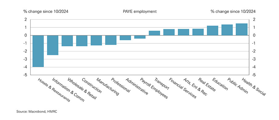 Chart showing PAYE employment declines