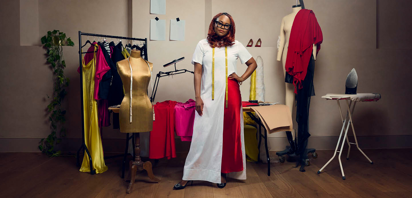 Ngoni stood with a hand on her hip in her studio. Ngoni stood with a hand on her hip in her studio.