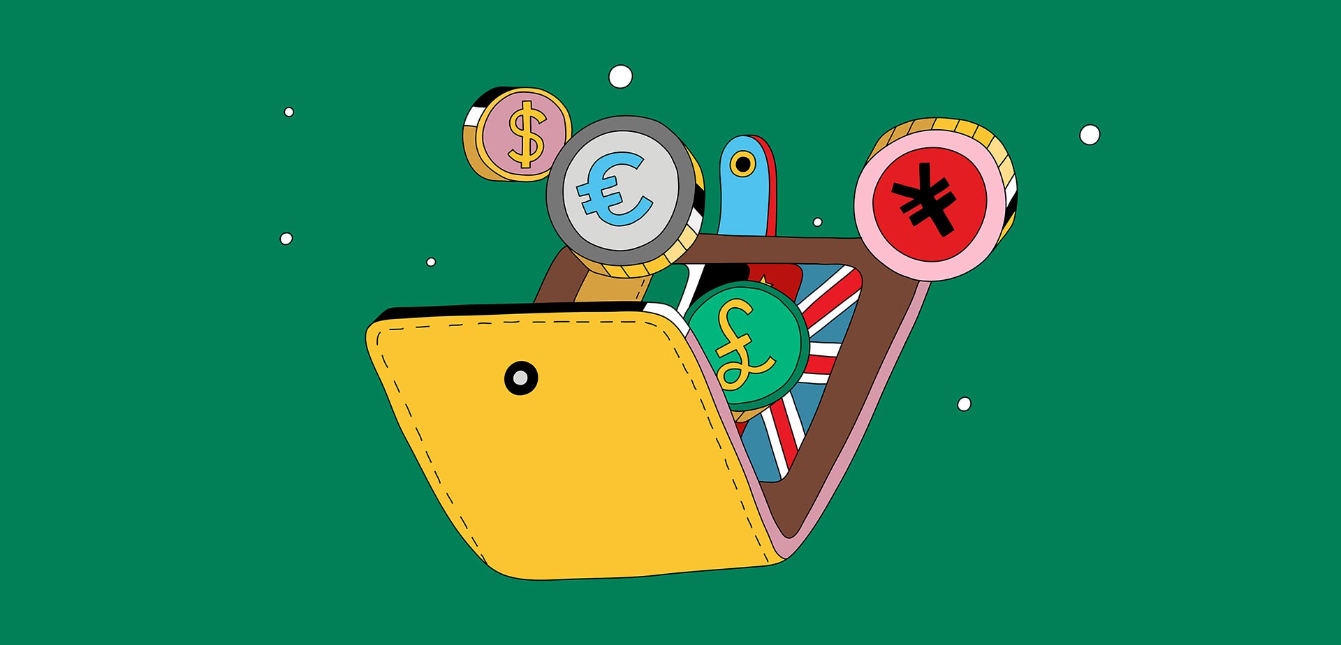 Illustration showing coins rising up out of a wallet Illustration showing coins rising up out of a wallet