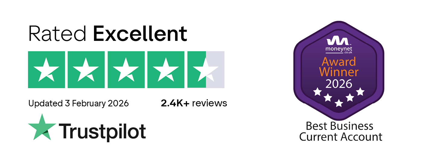 Trust pilot rated excellent and moneynet award winner 2026 for best business current account Trust pilot rated excellent and moneynet award winner 2026 for best business current account